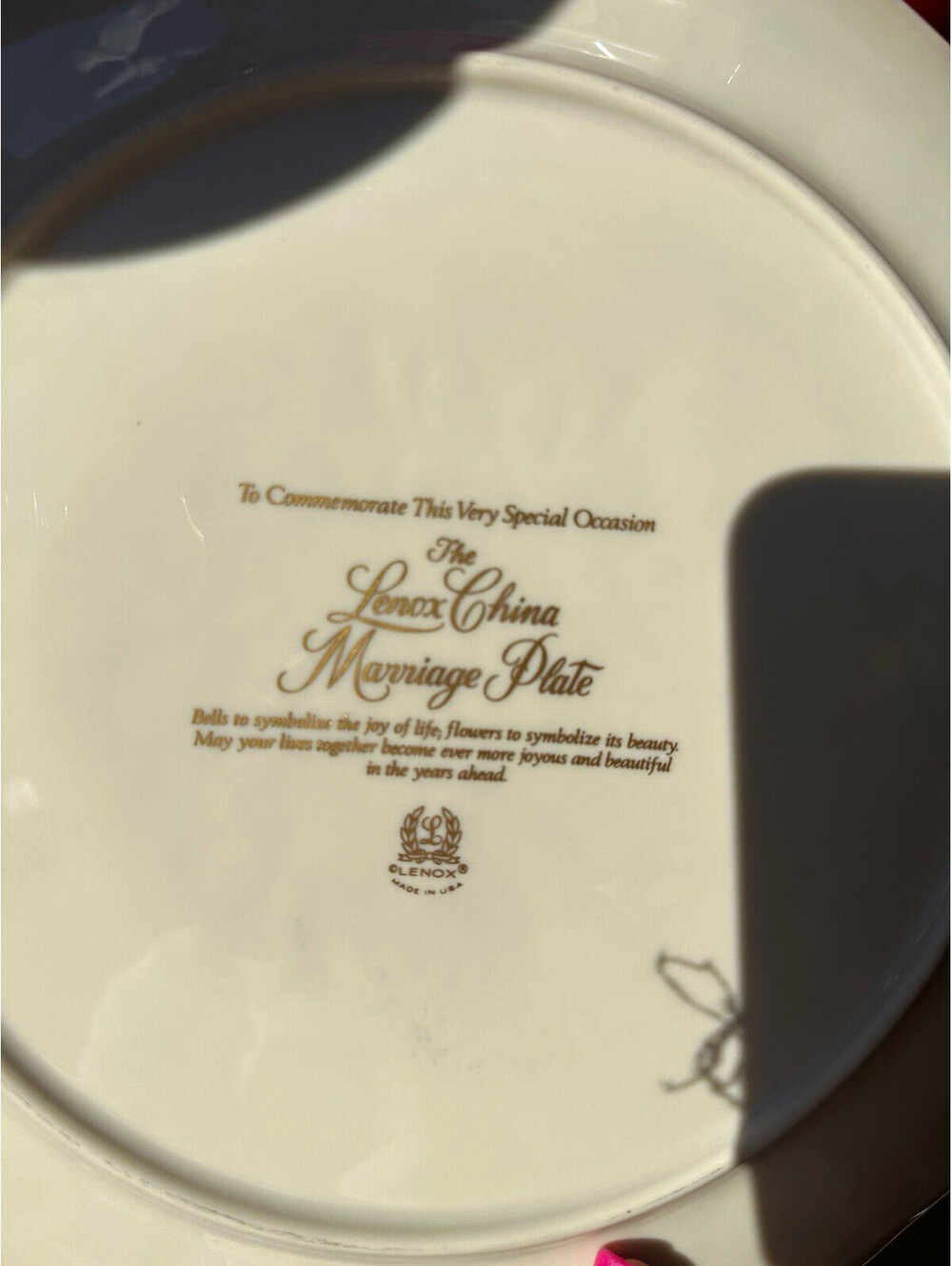 Lenox Marriage Plate White Round China Wedding Commemorative Decorative Plate